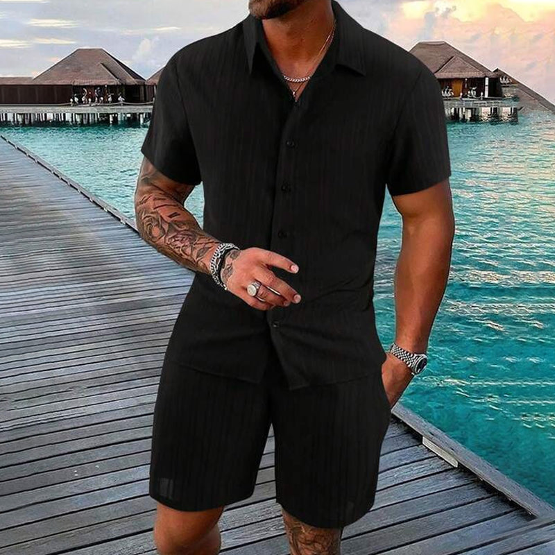 Herren Freizeit Set – Kurzarm Hemd & Shorts, Locker und Bequem für Strand und Freizeit