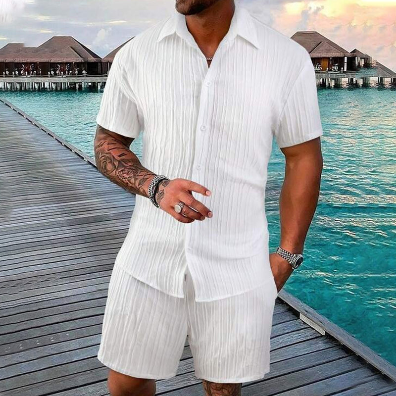 Herren Freizeit Set – Kurzarm Hemd & Shorts, Locker und Bequem für Strand und Freizeit
