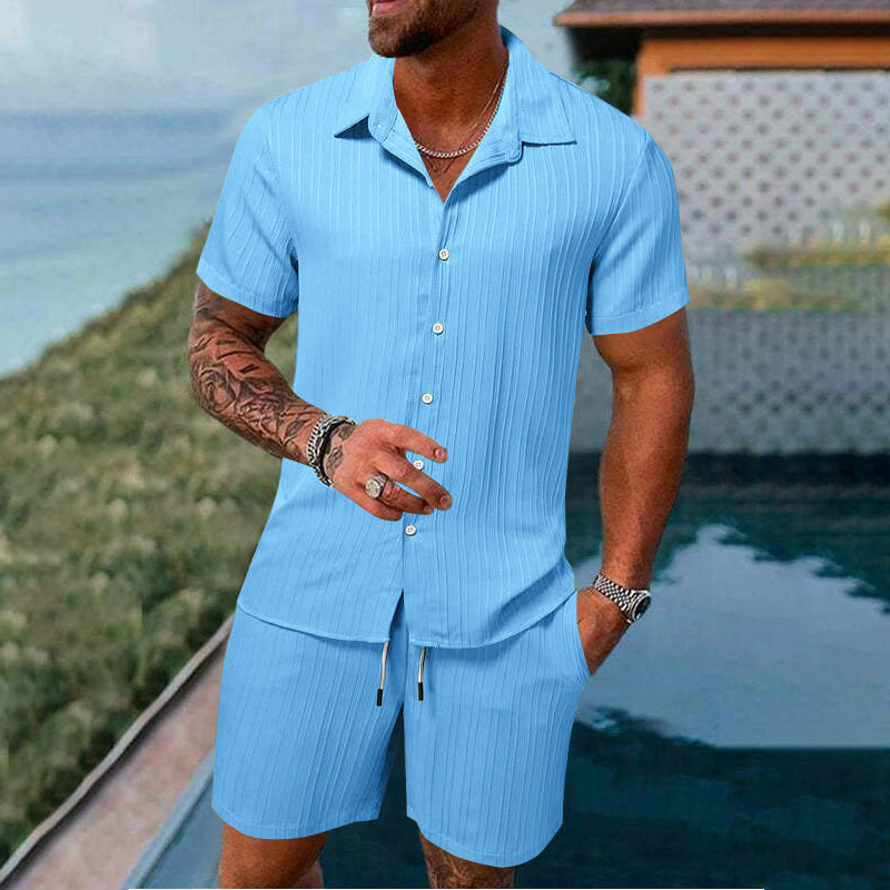 Herren Freizeit Set – Kurzarm Hemd & Shorts, Locker und Bequem für Strand und Freizeit