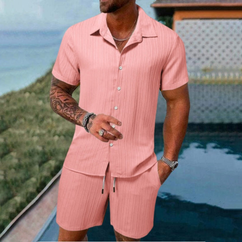 Herren Freizeit Set – Kurzarm Hemd & Shorts, Locker und Bequem für Strand und Freizeit